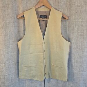 Pronto Uomo Platinum Mens Tan 100% Linen Waistcoat Formal Suit Vest Medium
